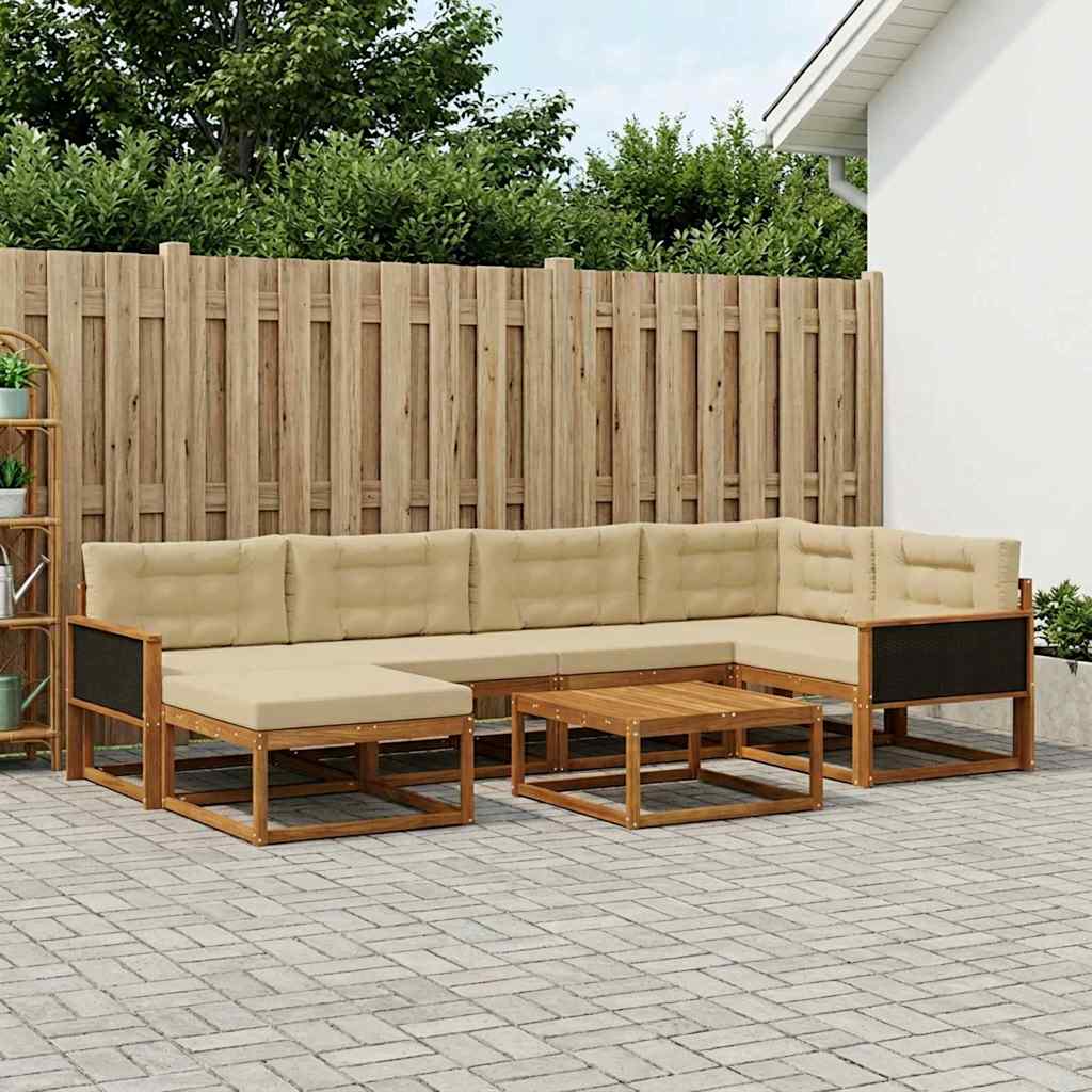 vidaXL Set de canapele de exterior cu pernă 7 pcs Natural și Bej