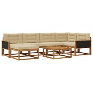 Zunanja garnitura za sedenje z blazino 7 pcs Naravna in bež