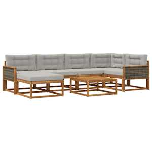 Zunanja garnitura za sedenje 7 pcs Naravna in svetlo siva