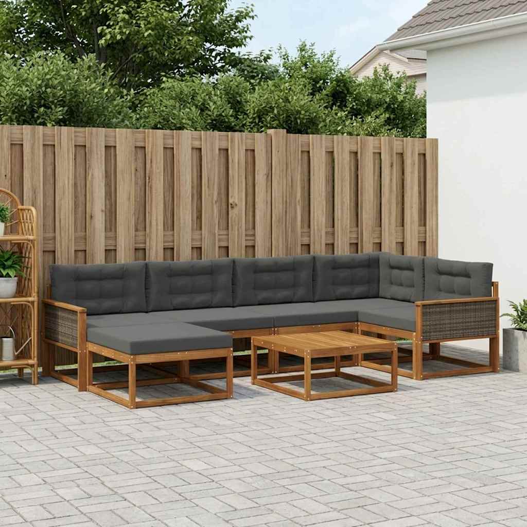 vidaXL Set de canapele de exterior cu pernă 7 pcs Natural și Antracit