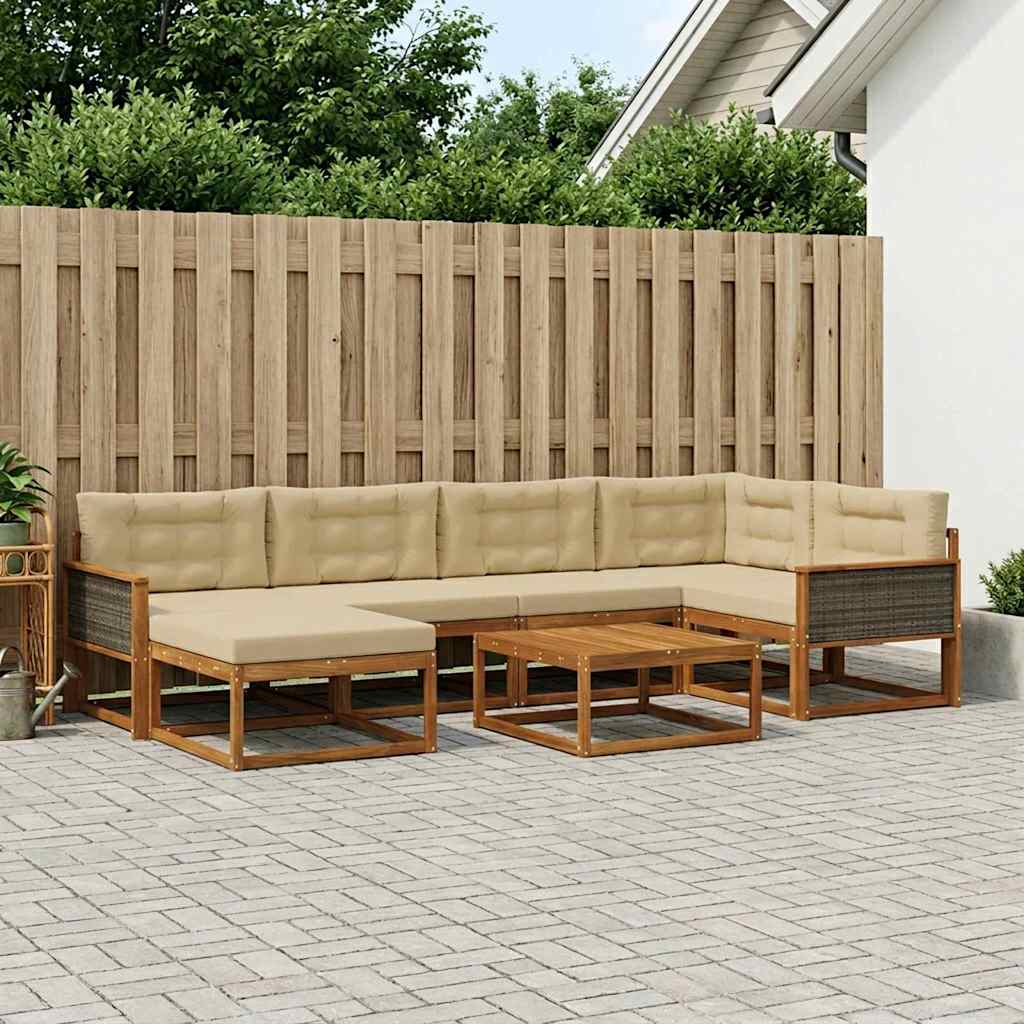 vidaXL Set de canapele de exterior cu pernă 7 pcs Natural și Bej