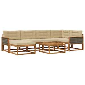Zunanja garnitura za sedenje z blazino 7 pcs Naravna in bež