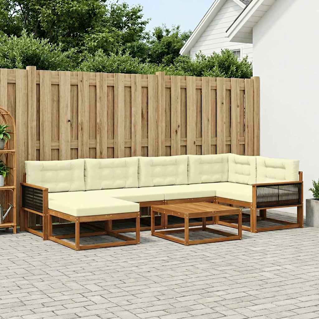 vidaXL Set de canapele de exterior cu pernă 7 pcs Natural și Crem
