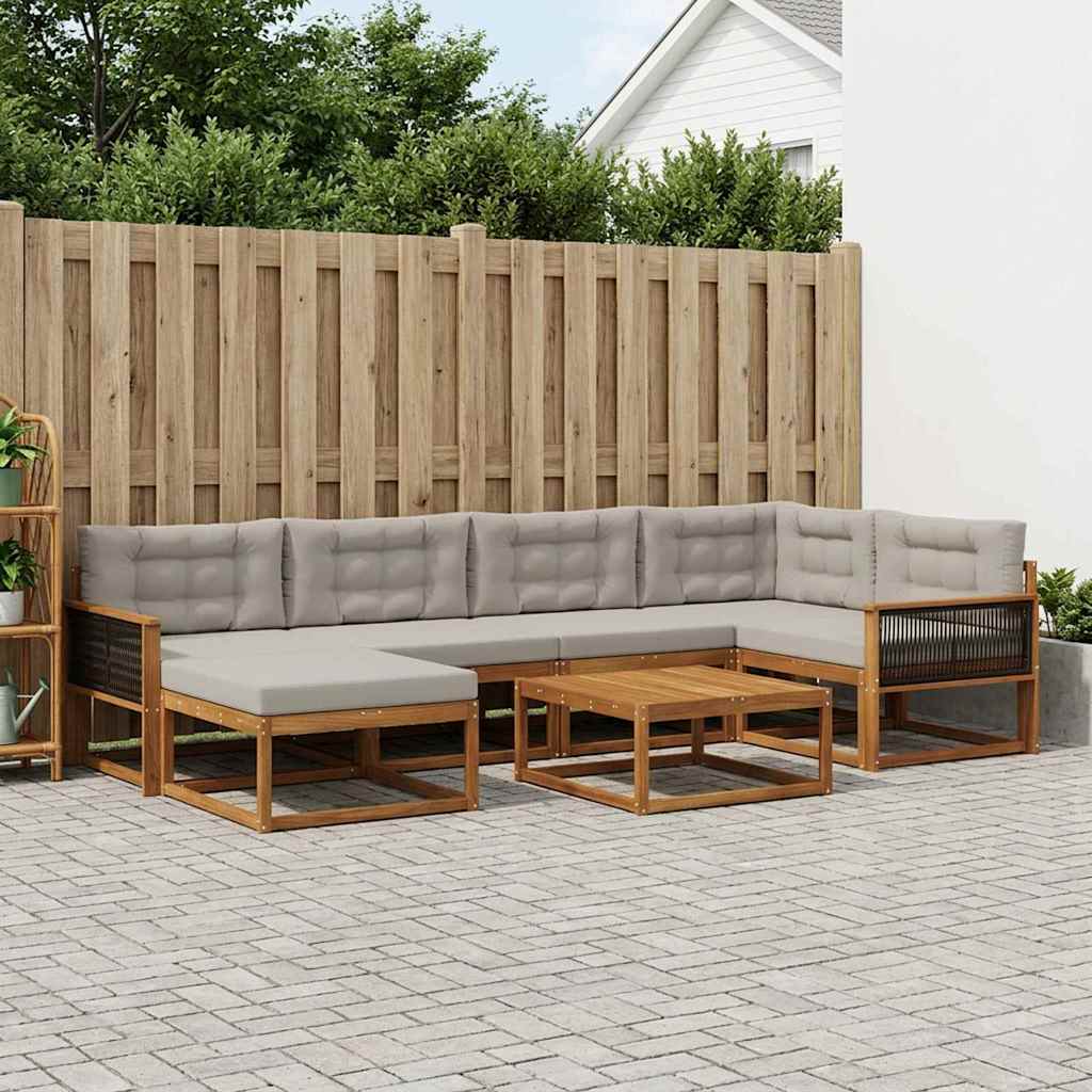 vidaXL Set de canapele de exterior 7 pcs Natural și gri deschis