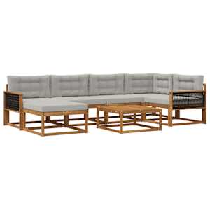 Zunanja garnitura za sedenje 7 pcs Naravna in svetlo siva