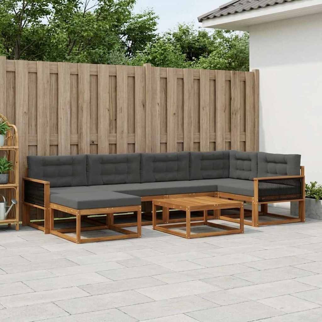 vidaXL Set de canapele de exterior cu pernă 7 pcs Natural și Antracit
