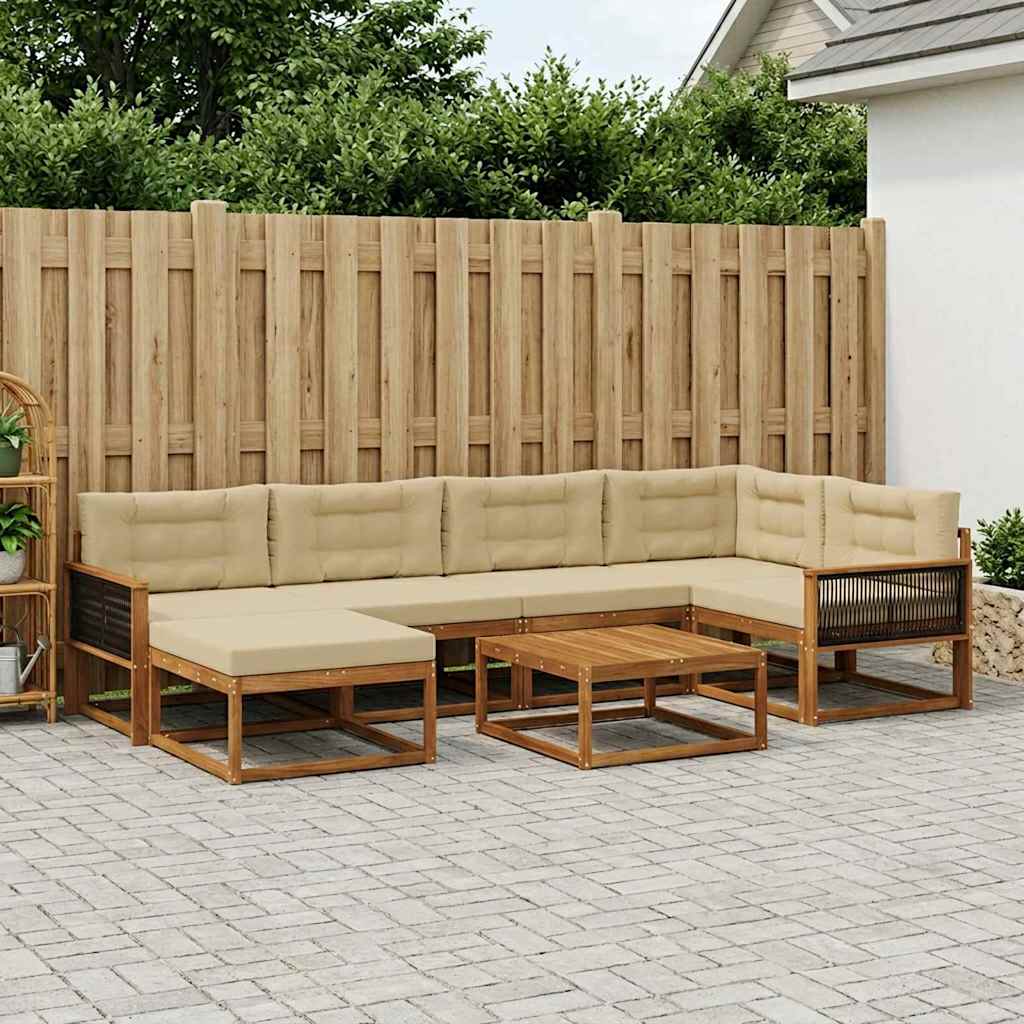 vidaXL Set de canapele de exterior cu pernă 7 pcs Natural și Bej