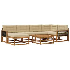 Zunanja garnitura za sedenje z blazino 7 pcs Naravna in bež