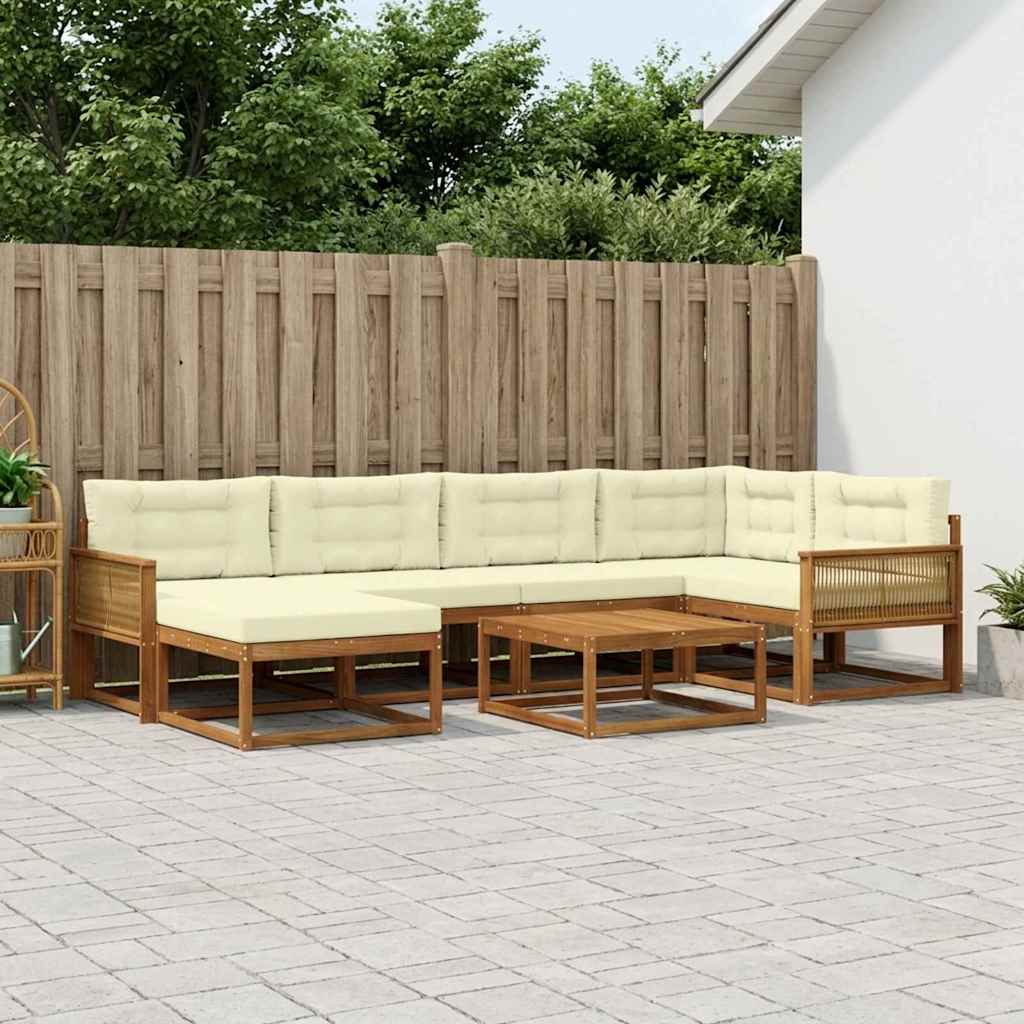 vidaXL Set de canapele de exterior cu pernă 7 pcs Natural și Crem