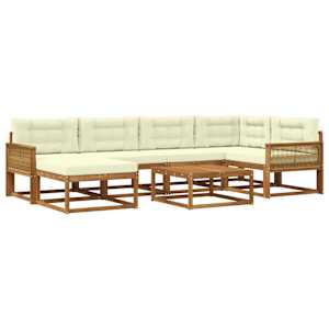 Zunanja garnitura za sedenje z blazino 7 pcs Naravna in smetana