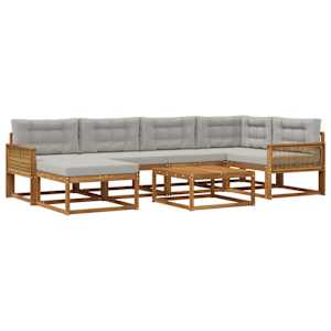 Zunanja garnitura za sedenje 7 pcs Naravna in svetlo siva