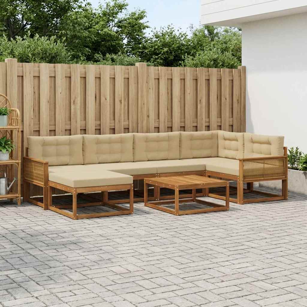 vidaXL Set de canapele de exterior cu pernă 7 pcs Natural și Bej