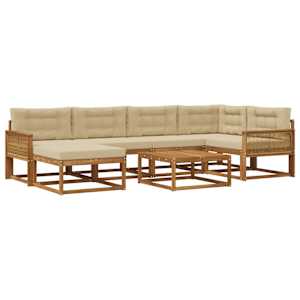 Zunanja garnitura za sedenje z blazino 7 pcs Naravna in bež