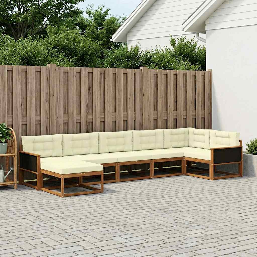 vidaXL Set de canapele de exterior cu pernă 7 pcs Natural și Crem