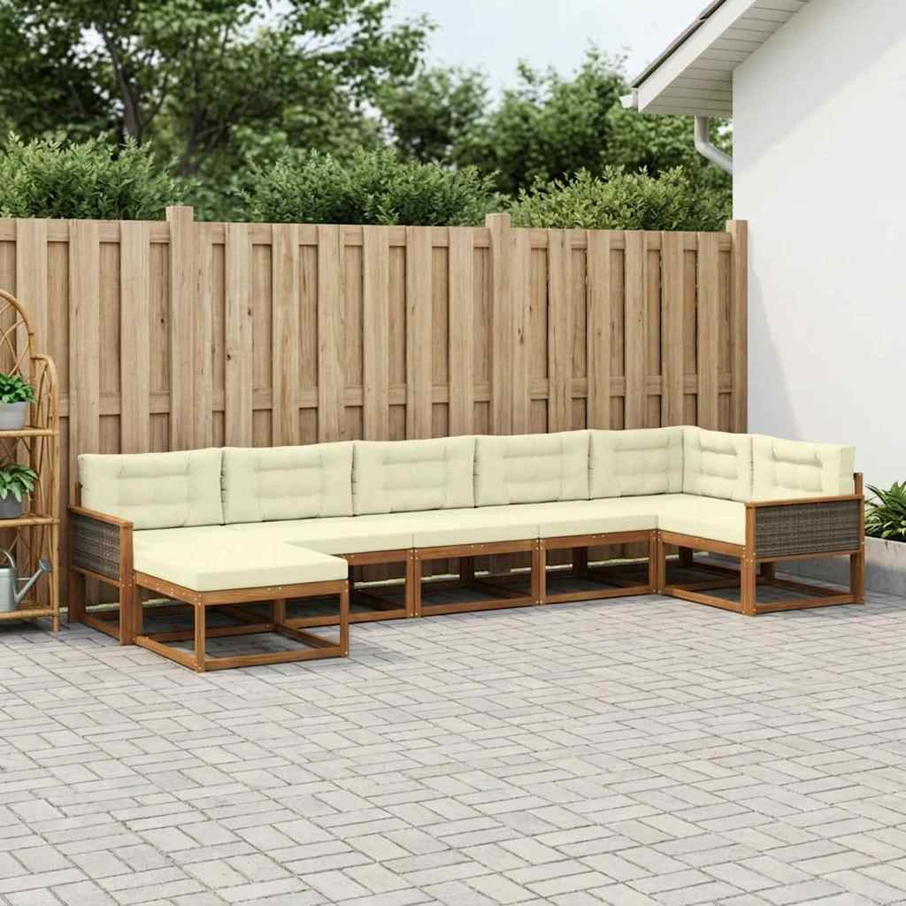 vidaXL Set de canapele de exterior cu pernă 7 pcs Natural și Crem