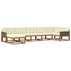 Zunanja garnitura za sedenje z blazino 7 pcs Naravna in smetana