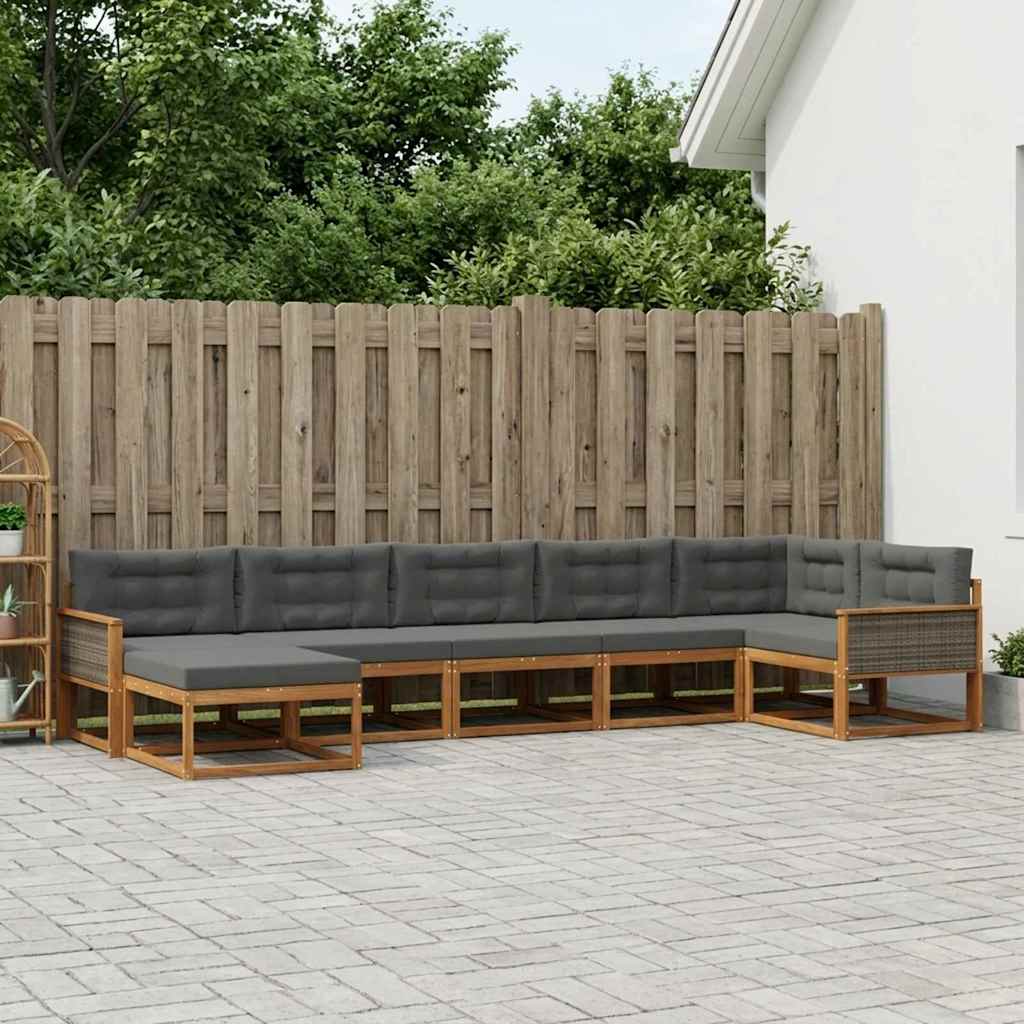 vidaXL Set de canapele de exterior cu pernă 7 pcs Natural și Antracit