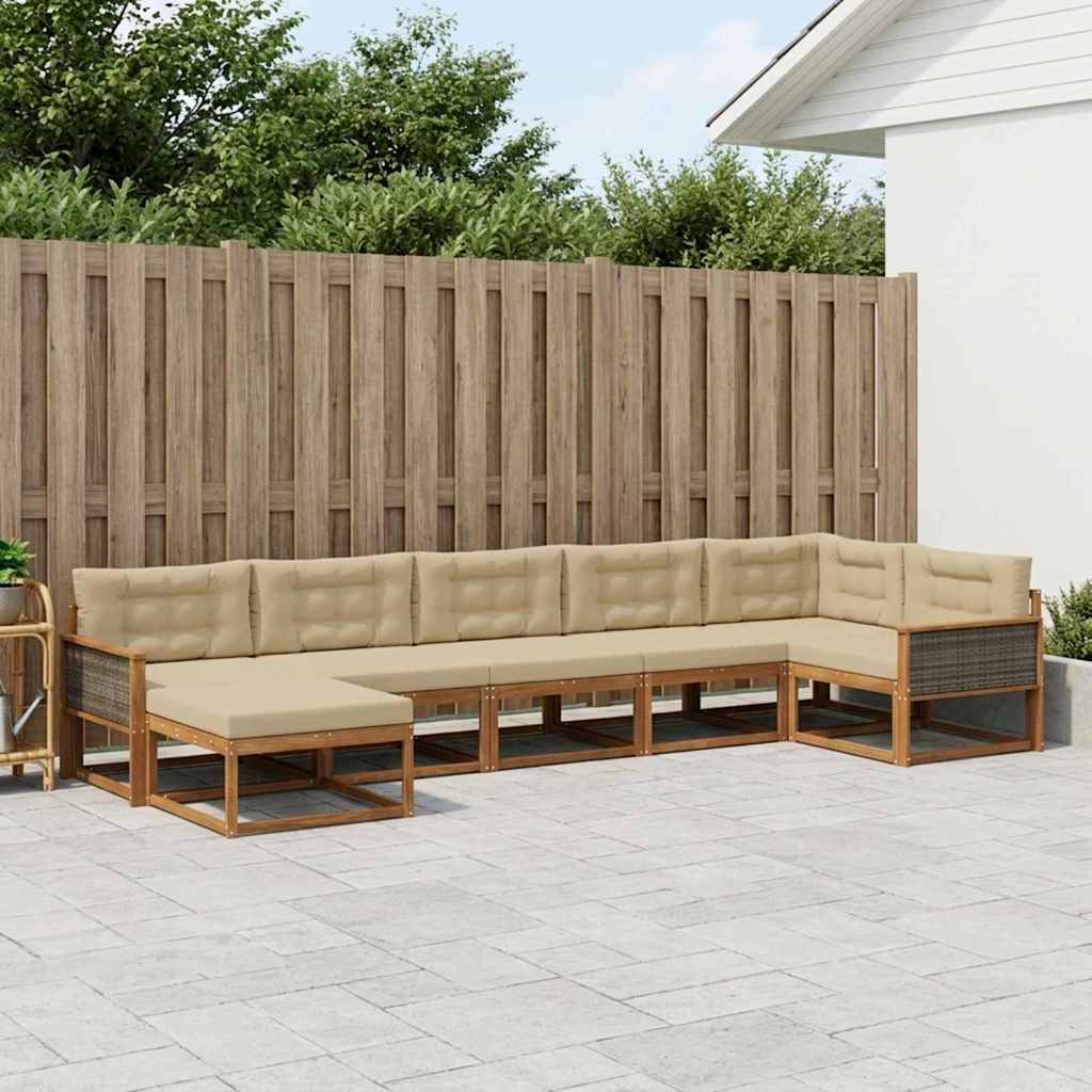 vidaXL Set de canapele de exterior cu pernă 7 pcs Natural și Bej