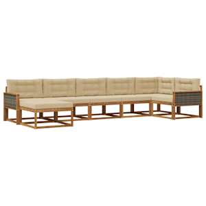 Zunanja garnitura za sedenje z blazino 7 pcs Naravna in bež