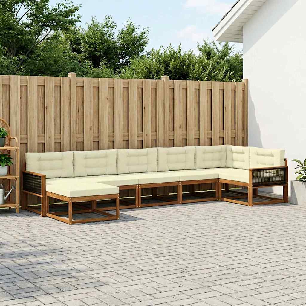 vidaXL Set de canapele de exterior cu pernă 7 pcs Natural și Crem
