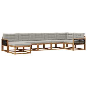 Zunanja garnitura za sedenje 7 pcs Naravna in svetlo siva