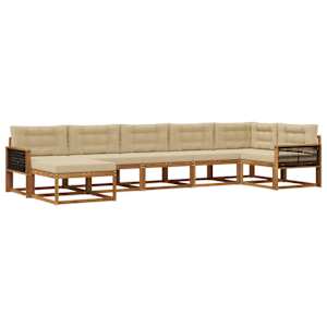 Zunanja garnitura za sedenje z blazino 7 pcs Naravna in bež