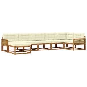 Zunanja garnitura za sedenje z blazino 7 pcs Naravna in smetana