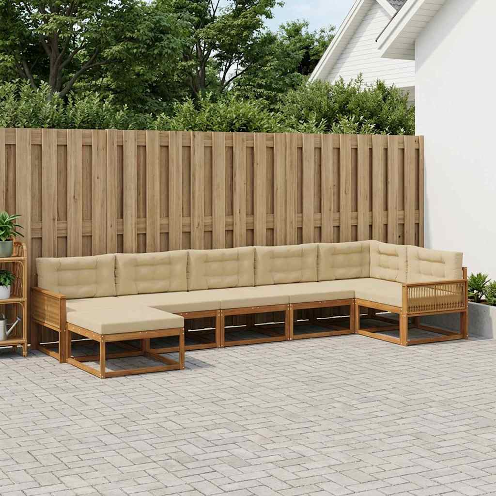 vidaXL Set de canapele de exterior cu pernă 7 pcs Natural și Bej