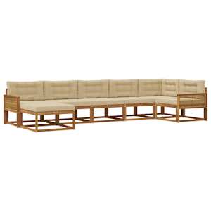 Zunanja garnitura za sedenje z blazino 7 pcs Naravna in bež