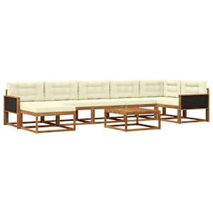 Zunanja garnitura za sedenje z blazino 8 pcs Naravna in smetana