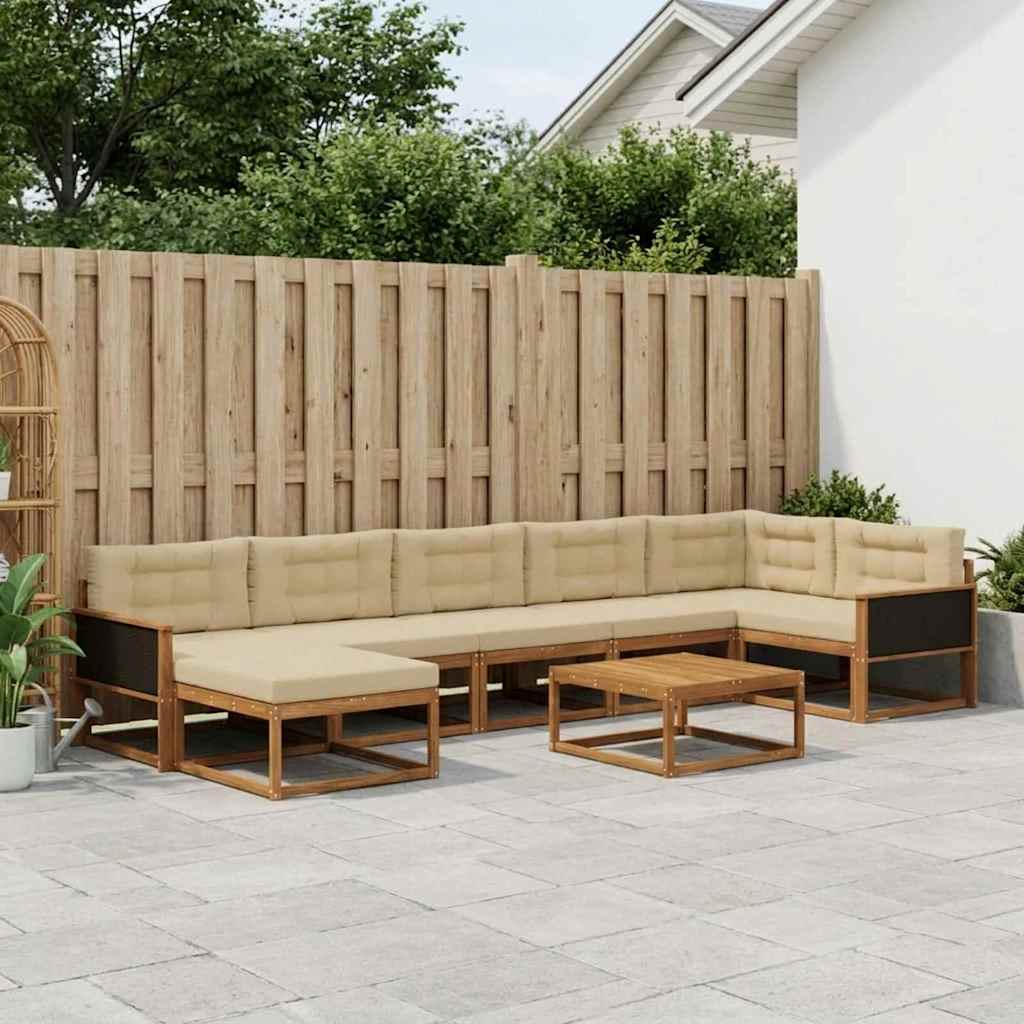 vidaXL Set de canapele de exterior cu pernă 8 pcs Natural și Bej