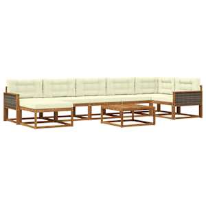 Zunanja garnitura za sedenje z blazino 8 pcs Naravna in smetana