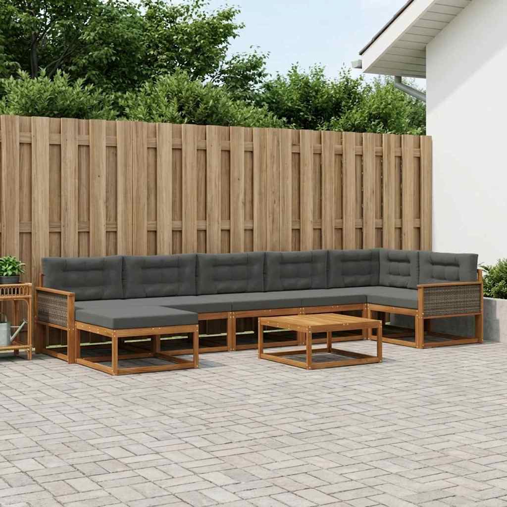 vidaXL Set de canapele de exterior cu pernă 8 pcs Natural și Antracit