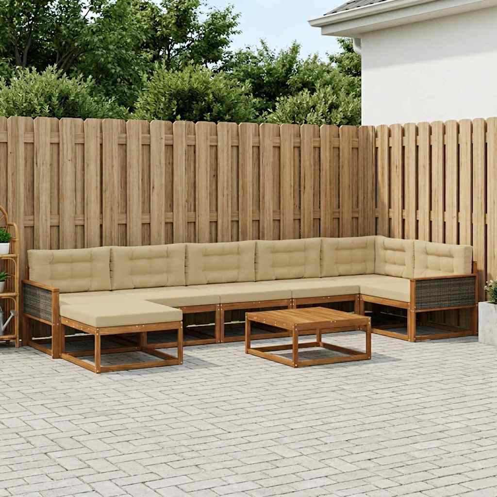 vidaXL Set de canapele de exterior cu pernă 8 pcs Natural și Bej