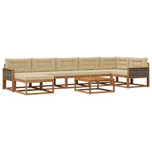 Zunanja garnitura za sedenje z blazino 8 pcs Naravna in bež