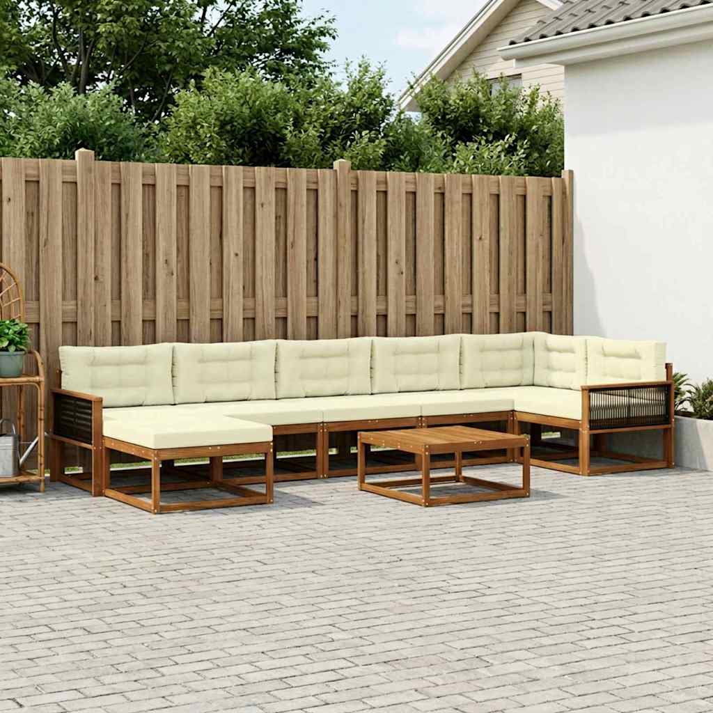 vidaXL Set de canapele de exterior cu pernă 8 pcs Natural și Crem