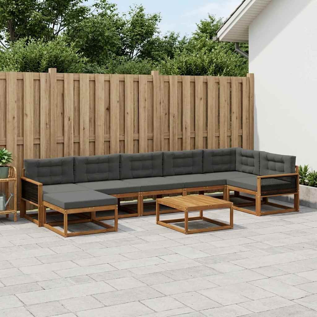 vidaXL Set de canapele de exterior cu pernă 8 pcs Natural și Antracit