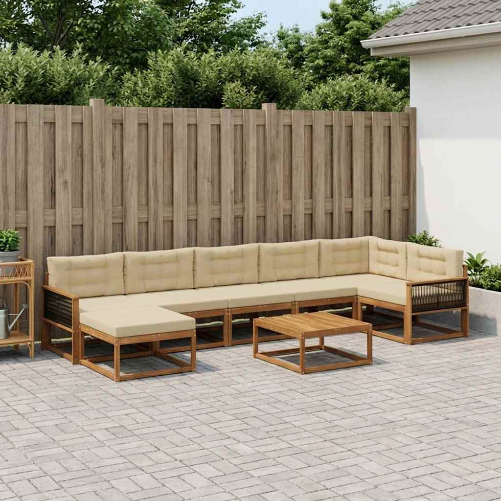 vidaXL Set de canapele de exterior cu pernă 8 pcs Natural și Bej