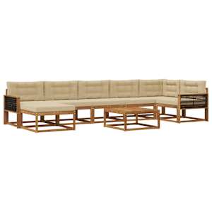 Zunanja garnitura za sedenje z blazino 8 pcs Naravna in bež