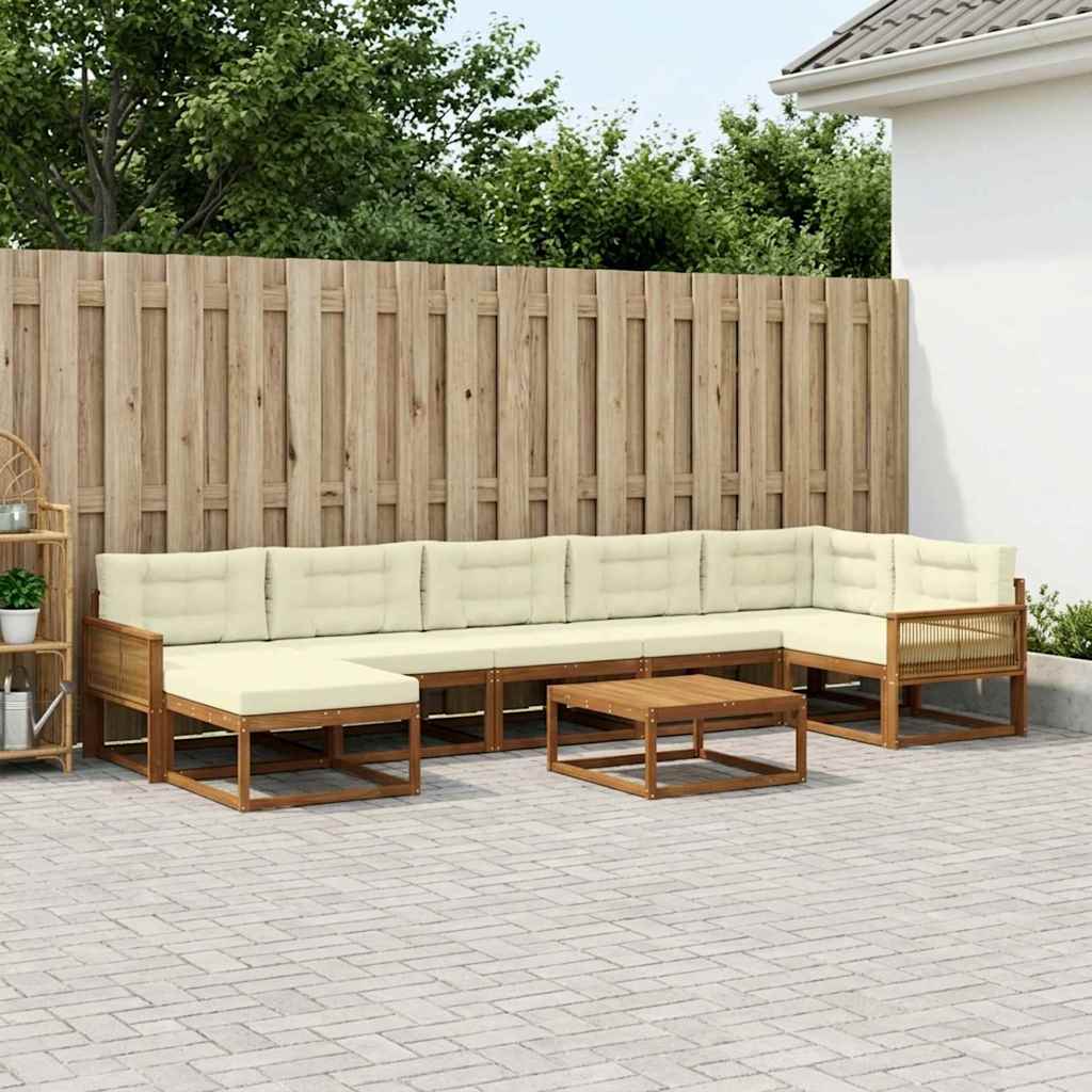 vidaXL Set de canapele de exterior cu pernă 8 pcs Natural și Crem