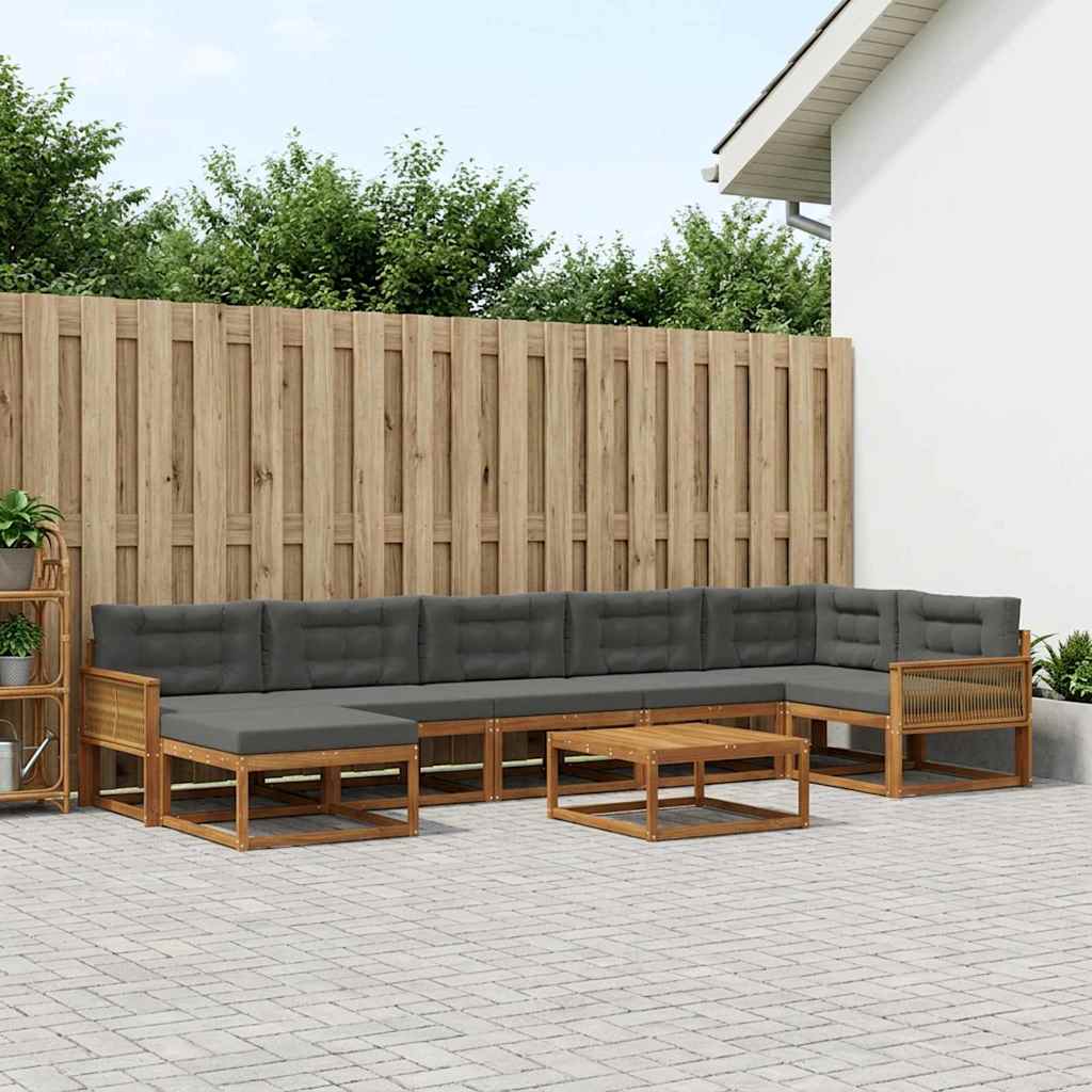vidaXL Set de canapele de exterior cu pernă 8 pcs Natural și Antracit