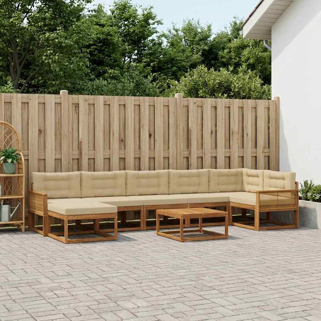 vidaXL Set de canapele de exterior cu pernă 8 pcs Natural și Bej