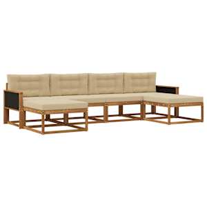 Zunanja garnitura za sedenje z blazino 6 pcs Naravna in bež