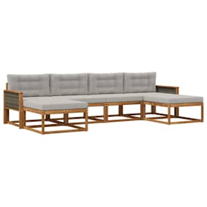Zunanja garnitura za sedenje 6 pcs Naravna in svetlo siva