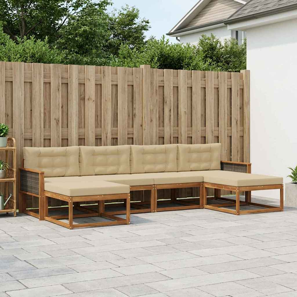 vidaXL Set de canapele de exterior cu pernă 6 pcs Natural și Bej