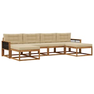 Zunanja garnitura za sedenje z blazino 6 pcs Naravna in bež