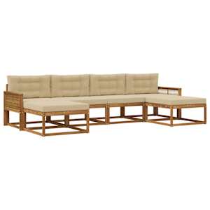 Zunanja garnitura za sedenje z blazino 6 pcs Naravna in bež