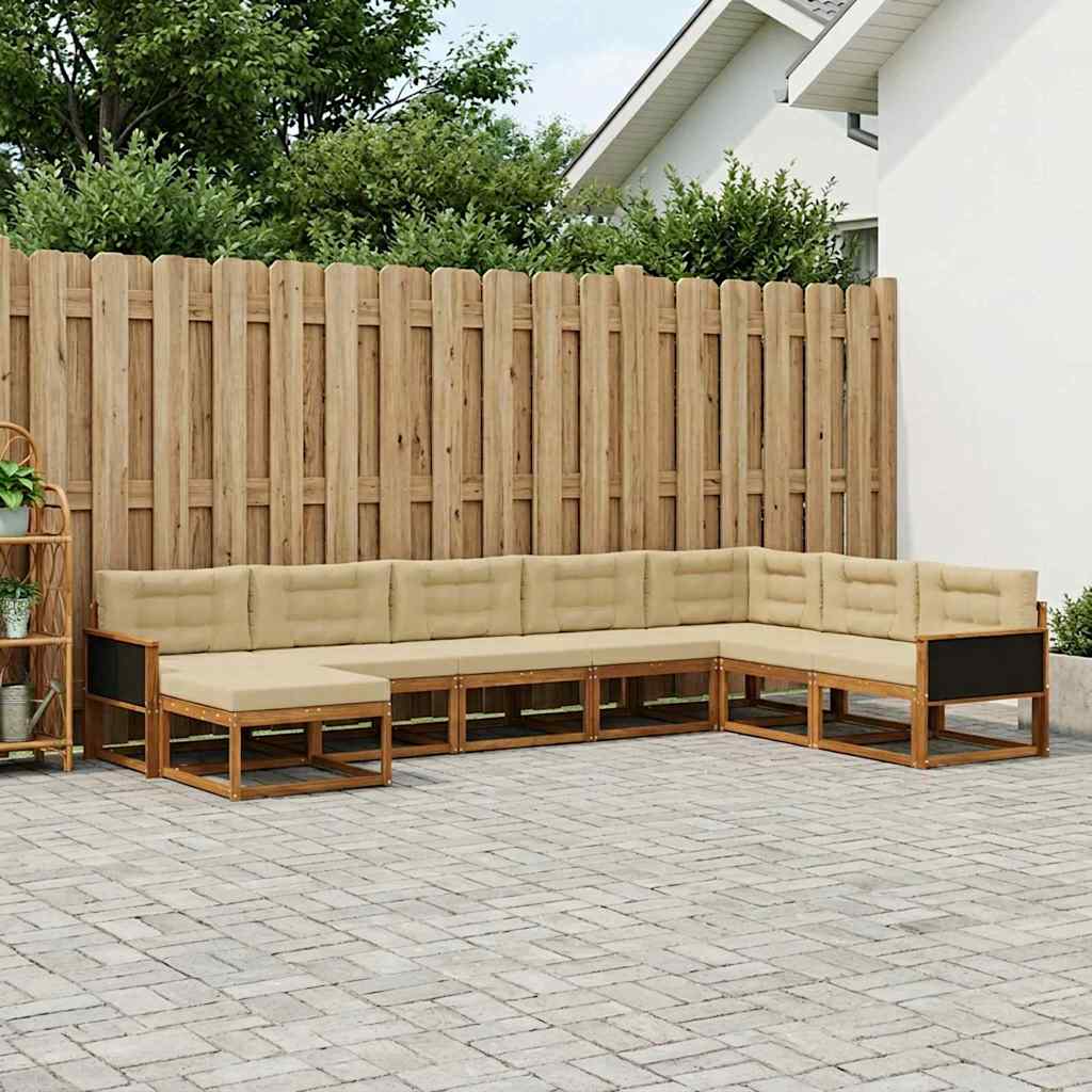 vidaXL Set de canapele de exterior cu pernă 8 pcs Natural și Bej