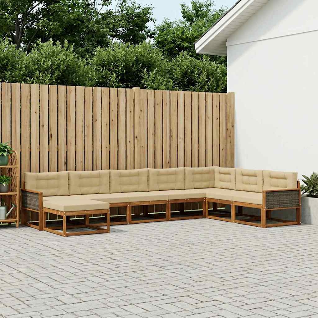 vidaXL Set de canapele de exterior cu pernă 8 pcs Natural și Bej