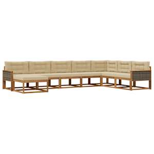 Zunanja garnitura za sedenje z blazino 8 pcs Naravna in bež